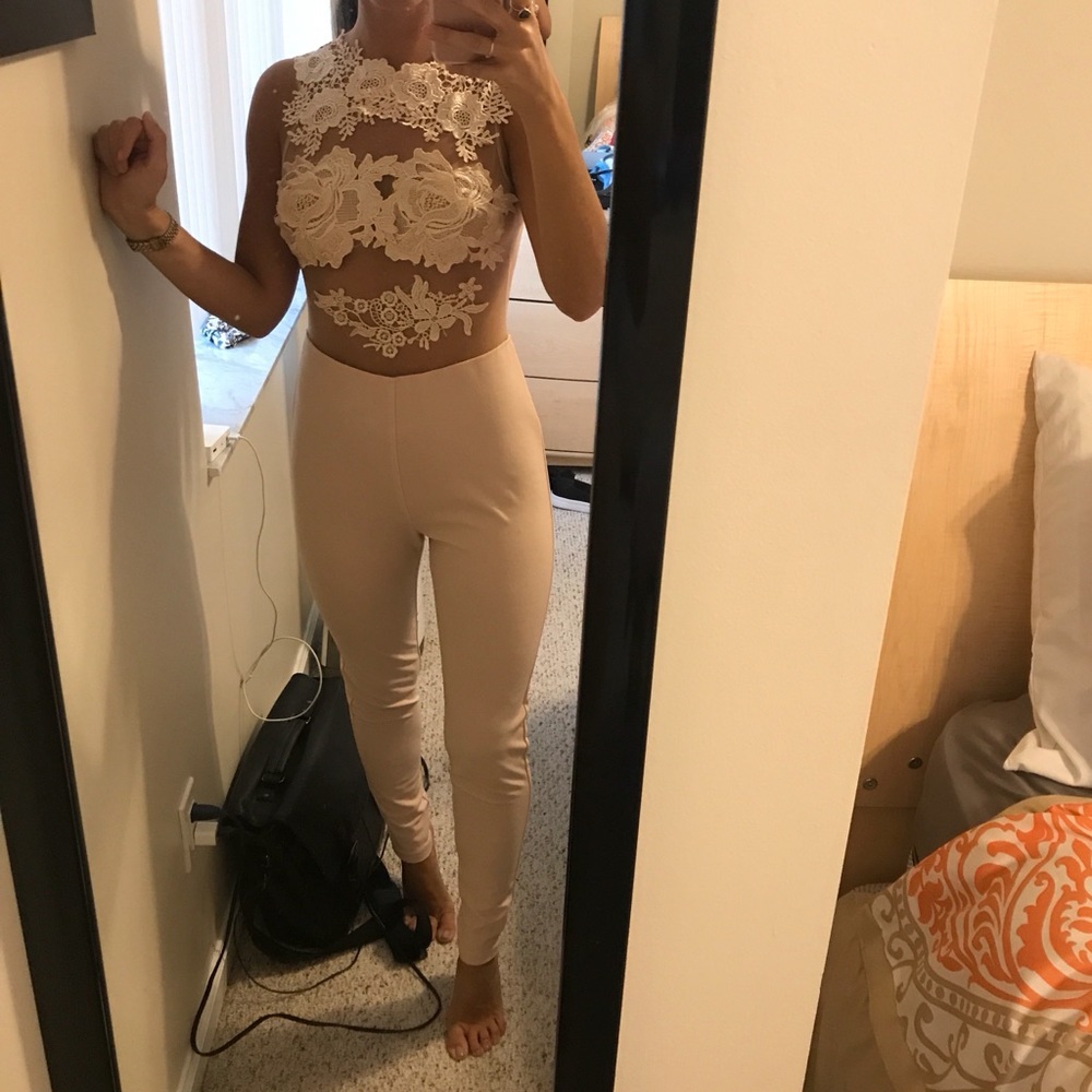 Amazing light pink lace pant romper!!